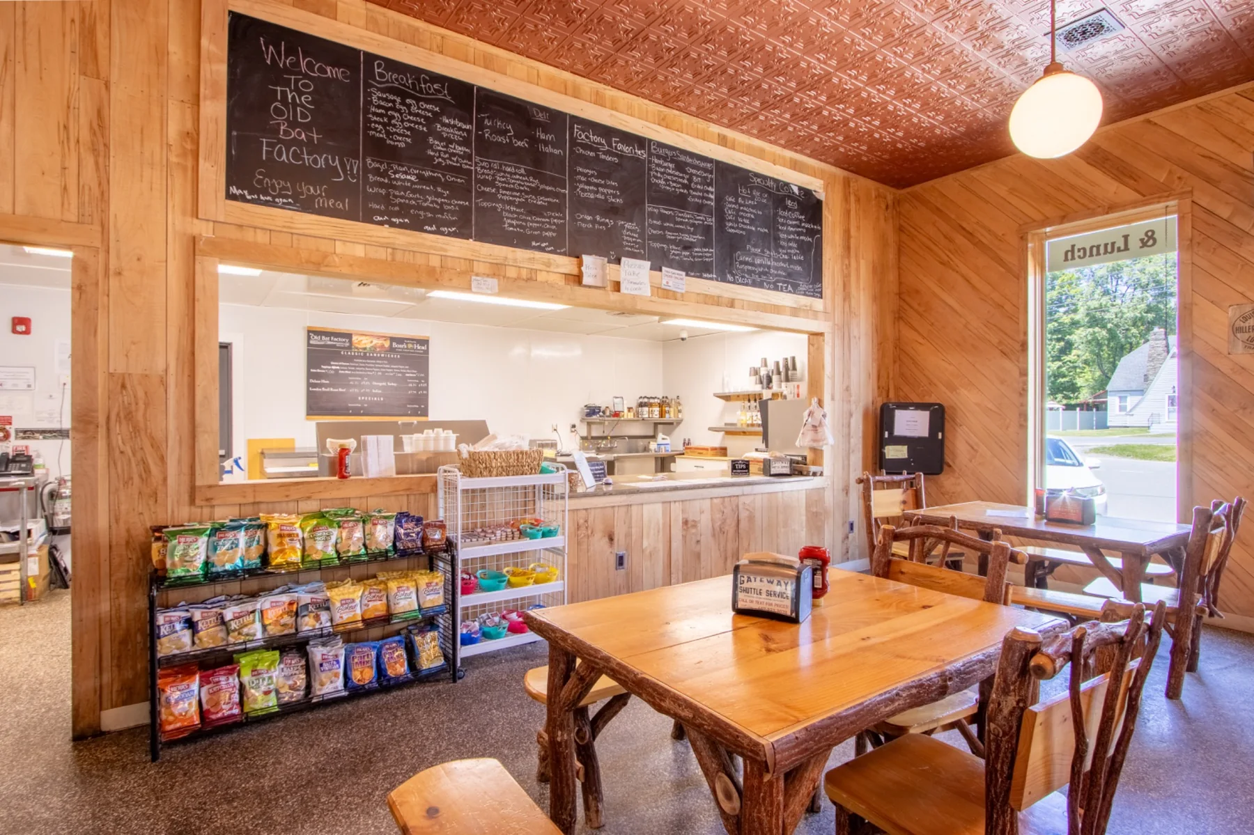 Food counter and dining area inside The Old Bat Factory